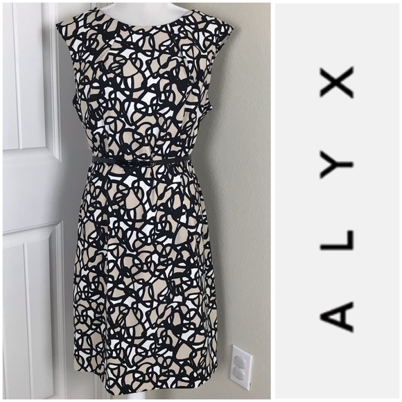 Alyx Dresses & Skirts - ALYX Printed Sheath Dress Belted Cap Sleeves Sz 16